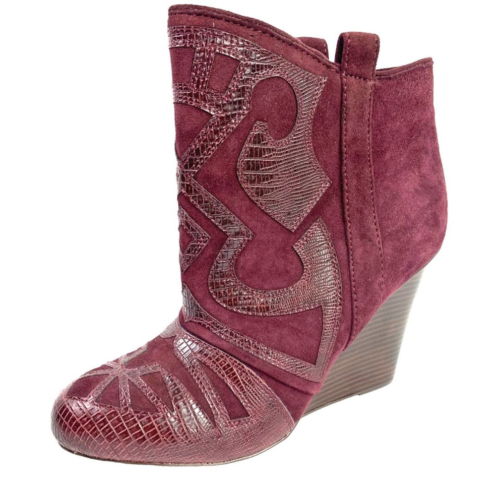 STEVEN by Steve Madden Mitch Merlot Suede Wedge Booties Womens Size‎ 9  **NWOB
